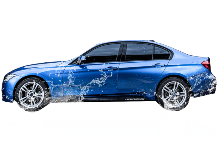Blauwe BMW die gewassen wordt